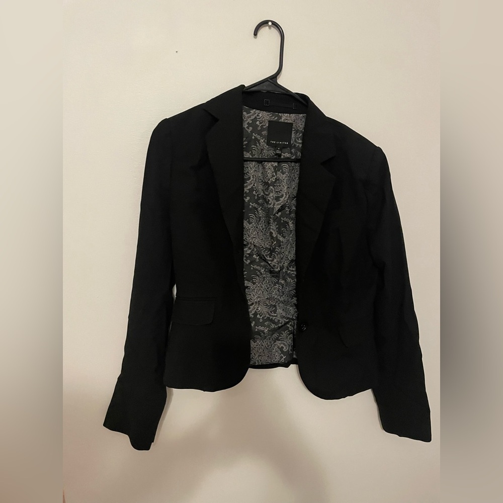 The Limited Black Blazer with Patterned Lining